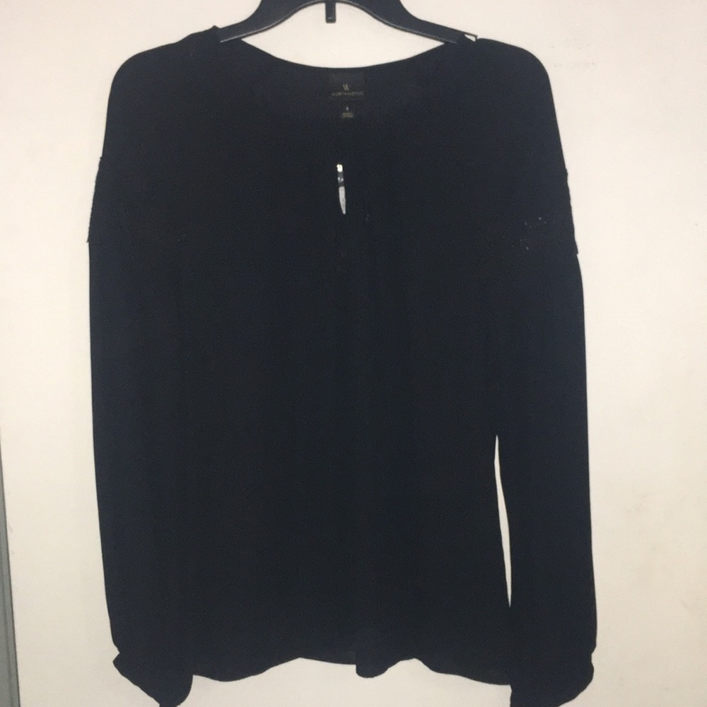 Black blouse with lace detailing on arm